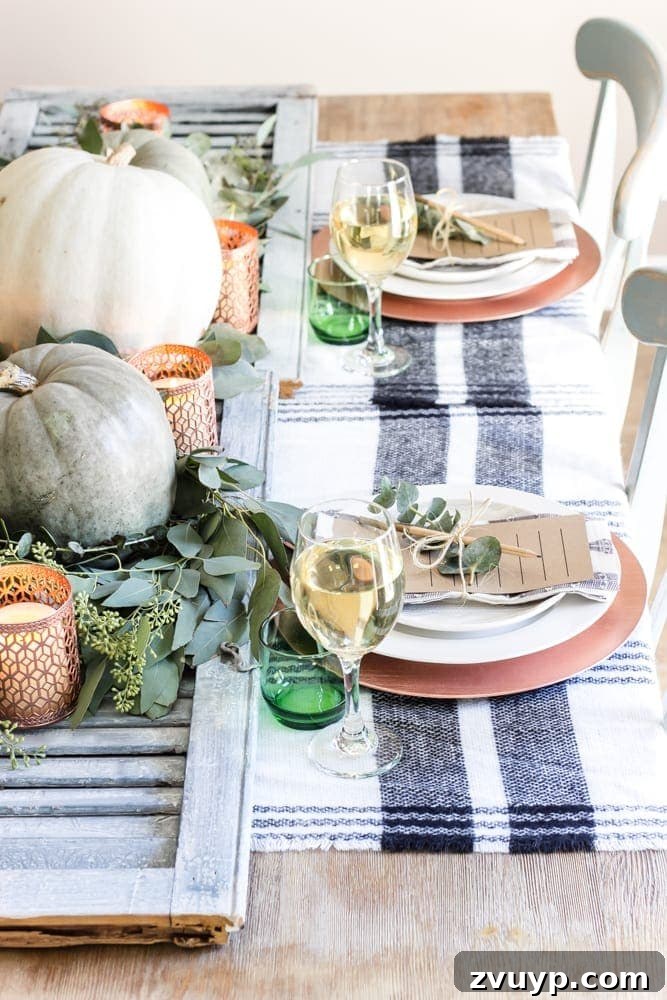 Green Copper Thanksgiving Table Inspiration and Printables 14 Warm glow from candles on the Green and Copper Thanksgiving table