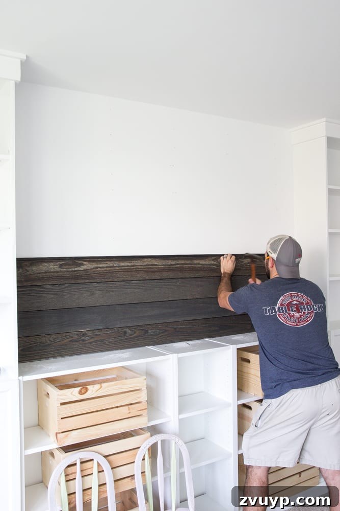DIY Wood Plank Focal Wall for One Room Challenge Week 4 6 DIY Reclaimed Wood Plank Focal Wall | blesserhouse.com - How to install a reclaimed wood plank focal wall in under an hour to create contrast, texture, and character in any space.
