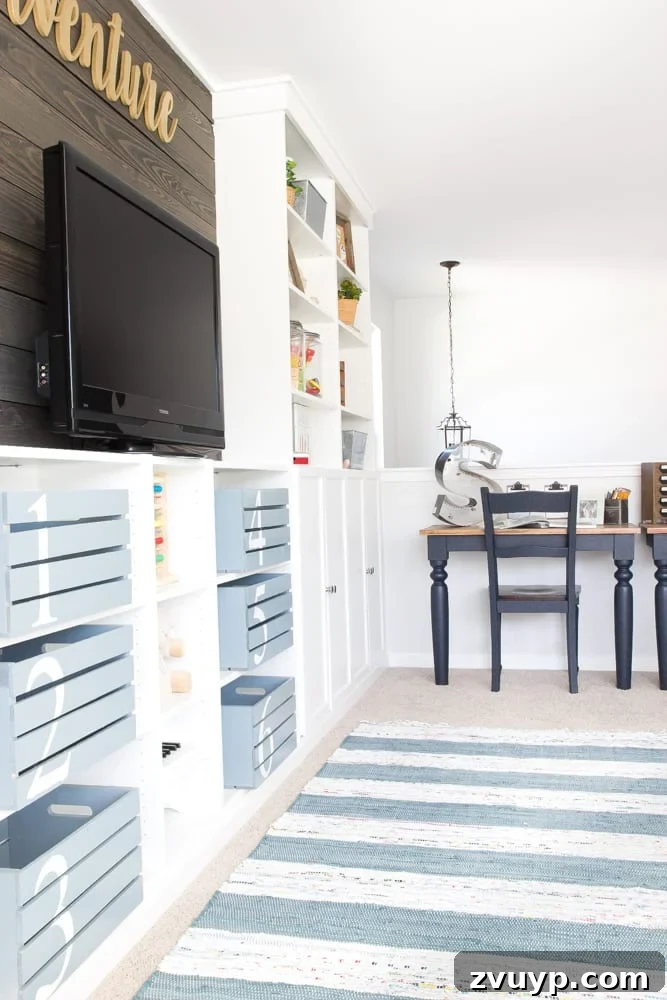 One Room Challenge Week 6 Our Eclectic Farmhouse Playroom Is Here 21 Comfortable seating and creative elements in the playroom.
