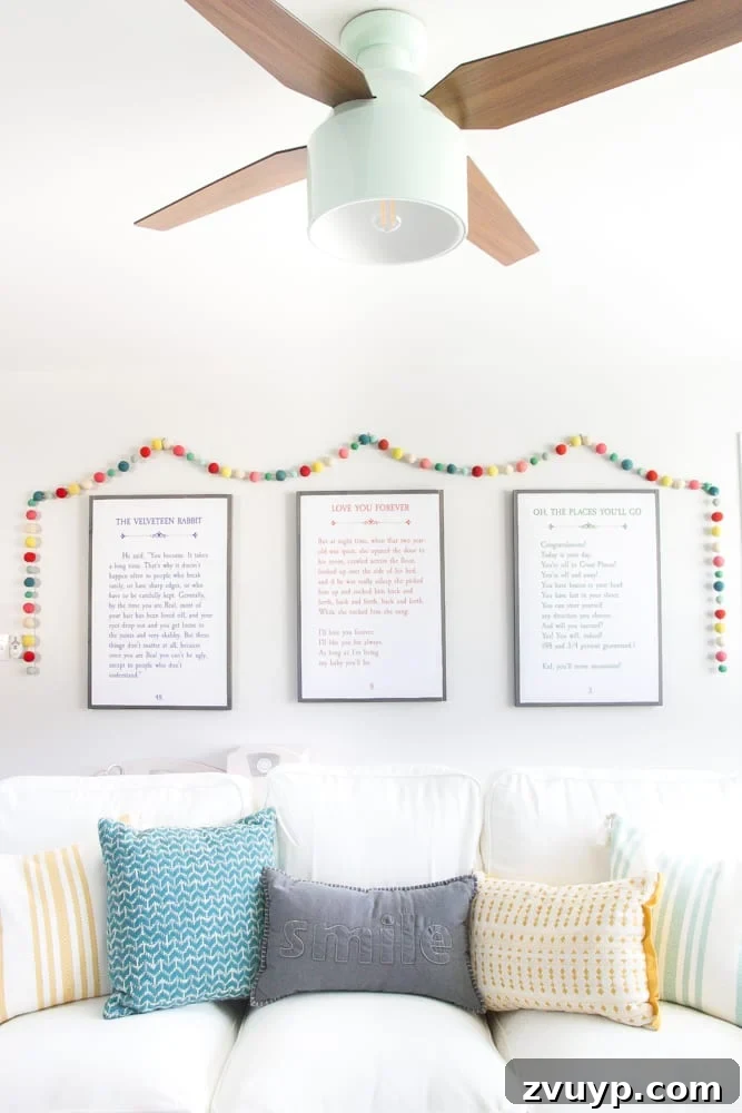 One Room Challenge Week 6 Our Eclectic Farmhouse Playroom Is Here 25 White IKEA Ektorp sofa in eclectic farmhouse playroom - family-friendly and washable.