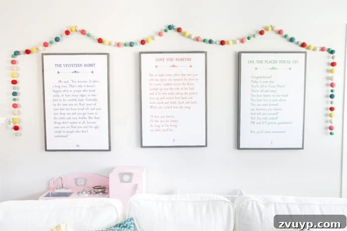 One Room Challenge Week 6 Our Eclectic Farmhouse Playroom Is Here 29 Overview of sofa and storybook art.