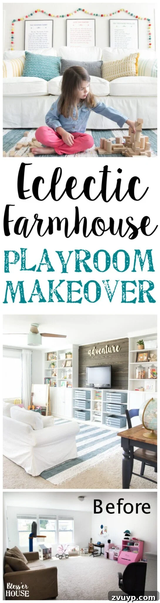 One Room Challenge Week 6 Our Eclectic Farmhouse Playroom Is Here 38 Eclectic Farmhouse Playroom Makeover - Pinterest pin.