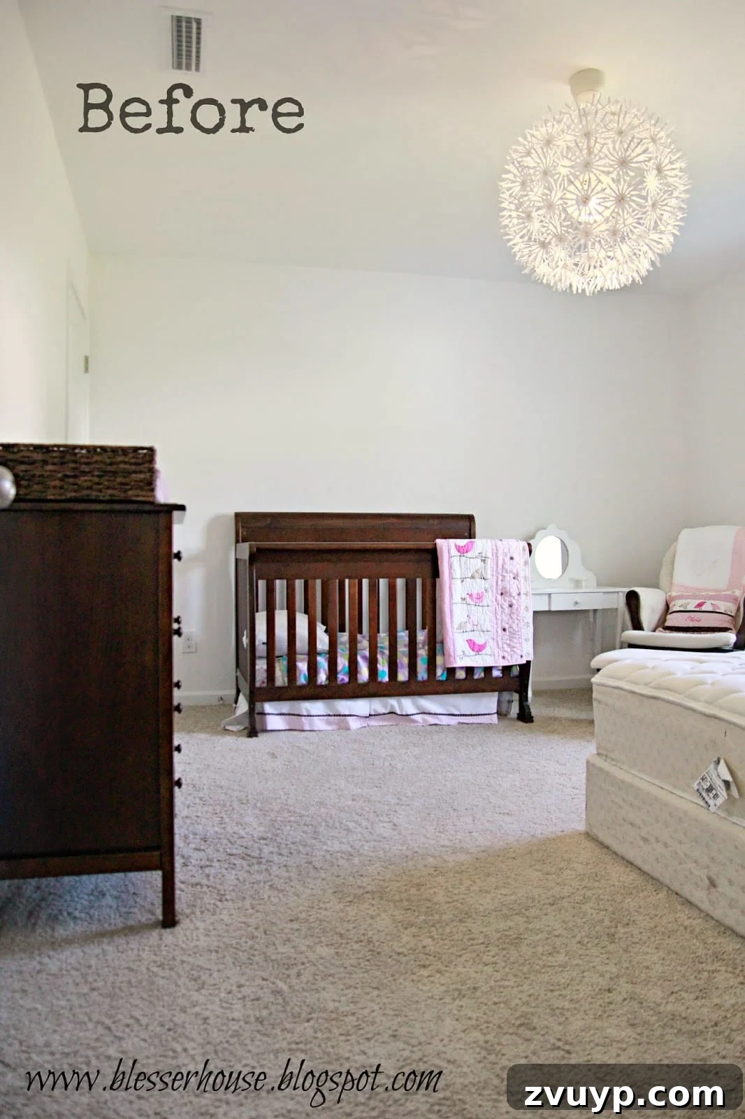 Three Years, One Home: The Transformation Tour 22 Olivia's bedroom before makeover: a plain room awaiting a transition from crib to 'big girl' bed with a girly theme.