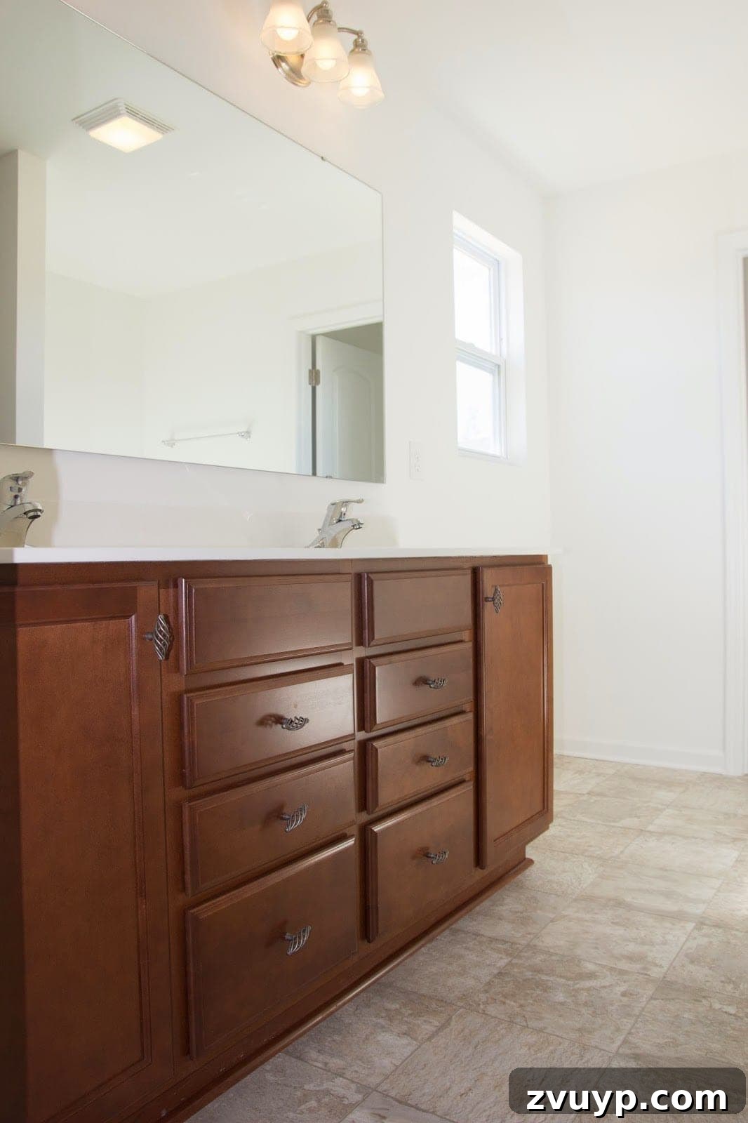 Three Years, One Home: The Transformation Tour 31 Master bathroom before makeover: a plain, builder-grade space awaiting a budget-friendly transformation.