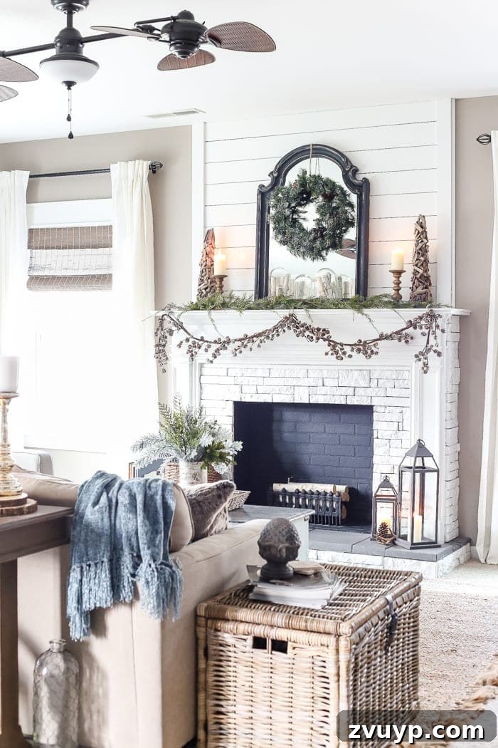 After-Christmas Winter Mantel and Living Room: A tour of an after-Christmas winter mantel and living room with thrifty ideas and creative budget decor to help bring warmth and life to your home.
