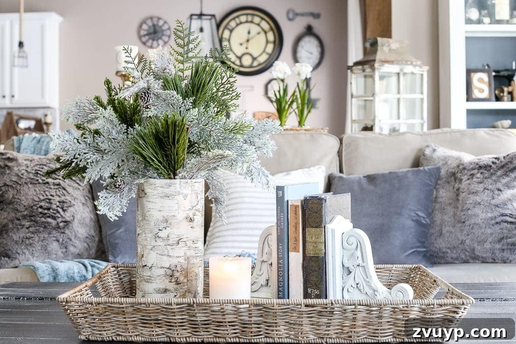 After-Christmas Winter Mantel and Living Room: A tour of an after-Christmas winter mantel and living room with thrifty ideas and creative budget decor to help bring warmth and life to your home.
