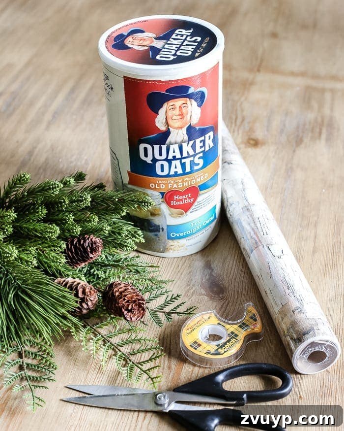 Crafting a Natural Birch Bark Vase 2 DIY Birch Bark Vase from an Oatmeal Can | blesserhouse.com - A quick tutorial for how to make a DIY birch bark vase for cheap using items from your pantry to create a cozy style for displaying faux florals.