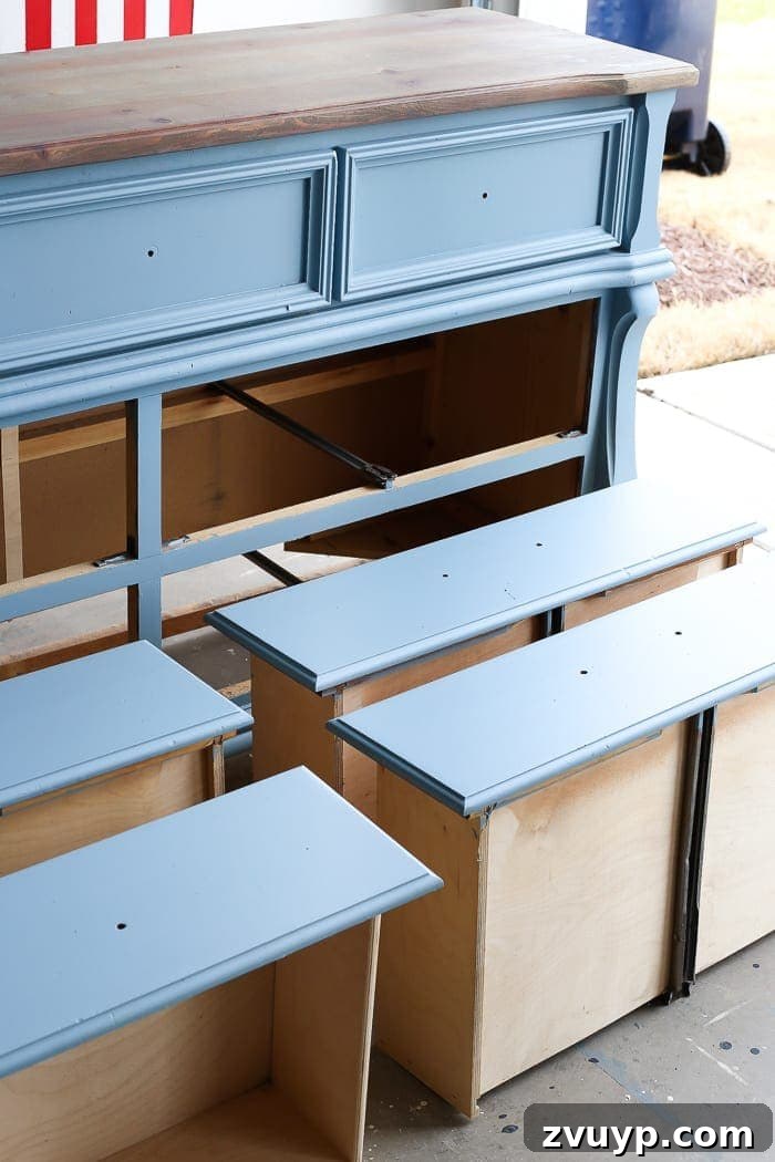 Azure Dream: My Dresser's French Blue Revival 6 French Blue Dresser Makeover | Dresser painted with Fusion Mineral Paint in Champness, showcasing the smooth, elegant French blue finish.