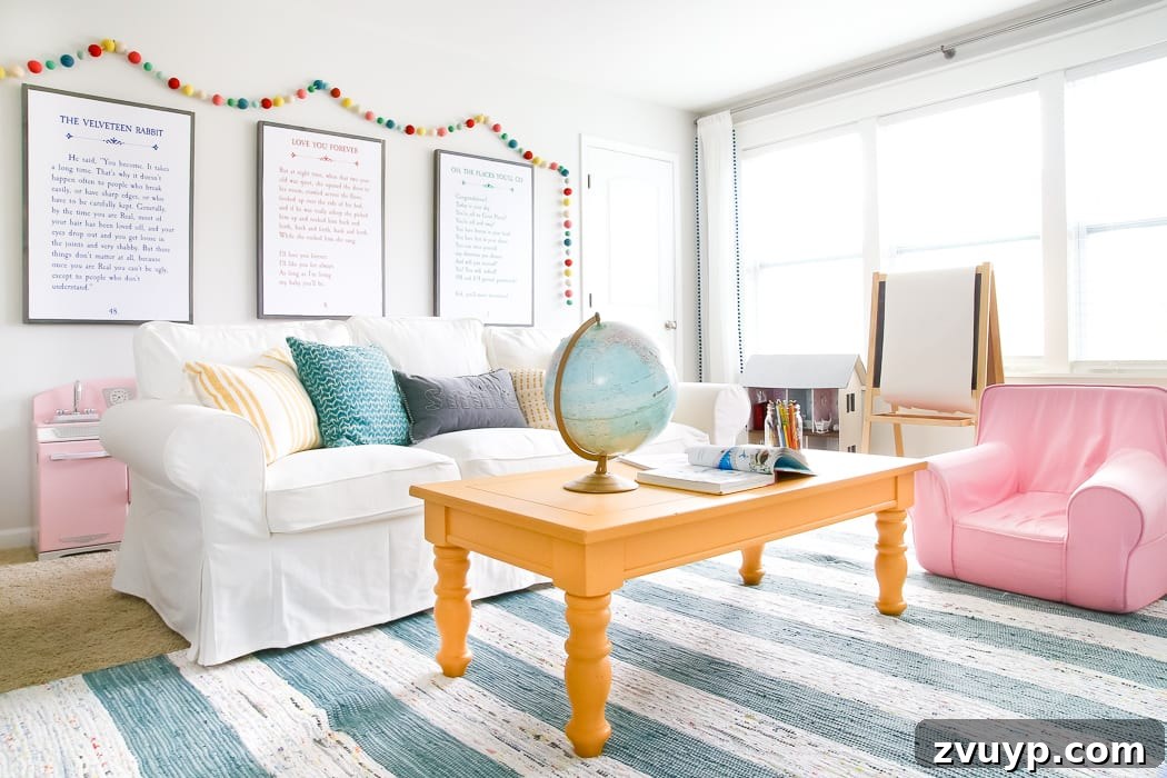 Playroom Coffee Table Gets a Zesty Mustard Refresh 13 Mustard Playroom Coffee Table Makeover | blesserhouse.com - An old thrifted wooden coffee table gets a bright and cheerful makeover using Fusion Mineral Paint in Mustard for a fun addition to a playroom.