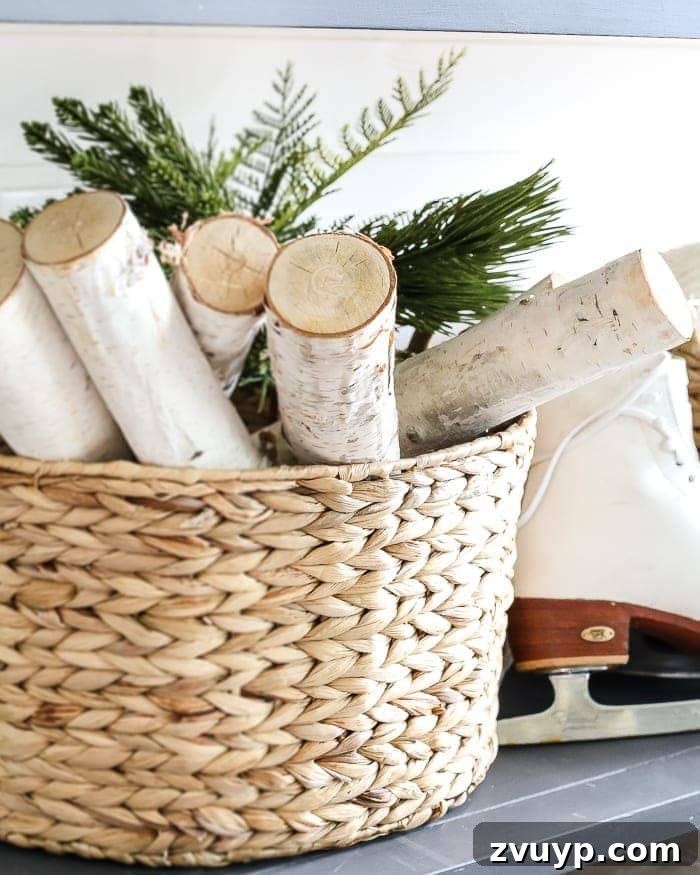 Transform Your Builder Home with Farmhouse Style 23 A farmhouse entryway vignette featuring a woven basket, wooden console table, and metal lantern, demonstrating a rich mix of textures.
