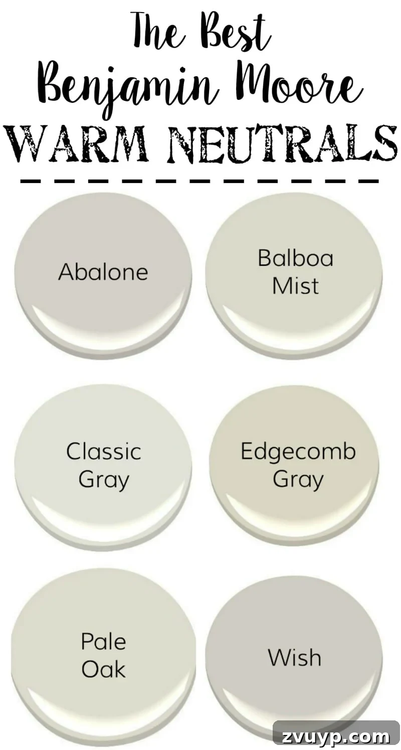 Unlock Timeless Style with Neutral Paint Colors 3 The Best Neutral Paint Colors - Warm neutrals from Benjamin Moore, including elegant greiges and subtle creams, infuse spaces with comfort and an inviting ambiance, complementing various decor styles.