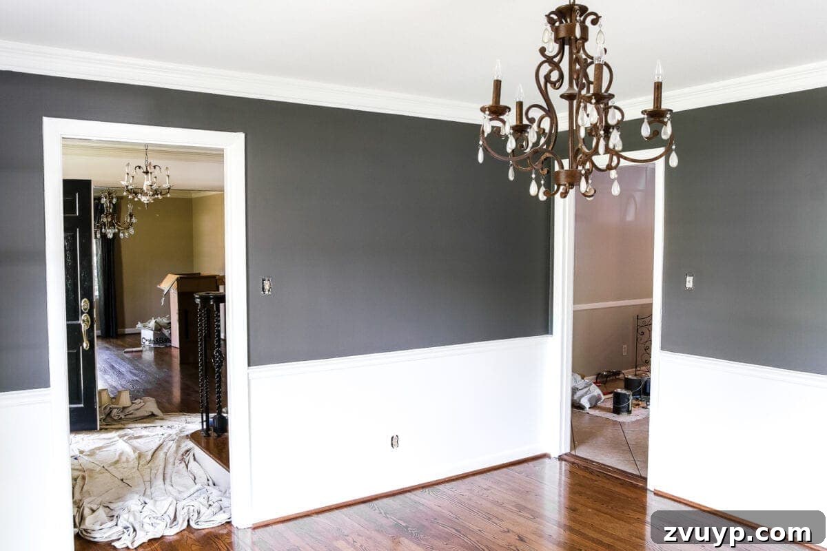 Crafting Your Culinary Haven 4 Dining Room Beginnings | blesserhouse.com - A dining room gets a quick paint makeover with Benjamin Moore semi-gloss Simply White and eggshell Kendall Charcoal for a high contrast look.