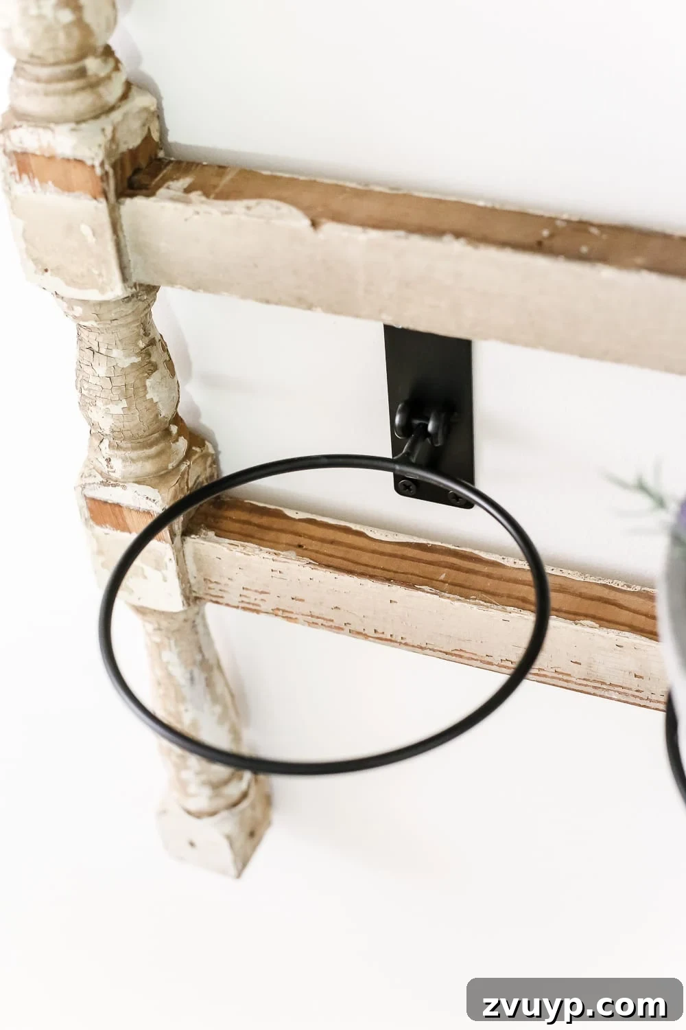 Heirloom Railing Wall Garden 4 DIY Antique Banister Wall Planter | www.blesserhouse.com - A quick and simple tutorial for how to make a wall planter from a repurposed antique banister using artificial plants. Cute way to bring the outdoors in!