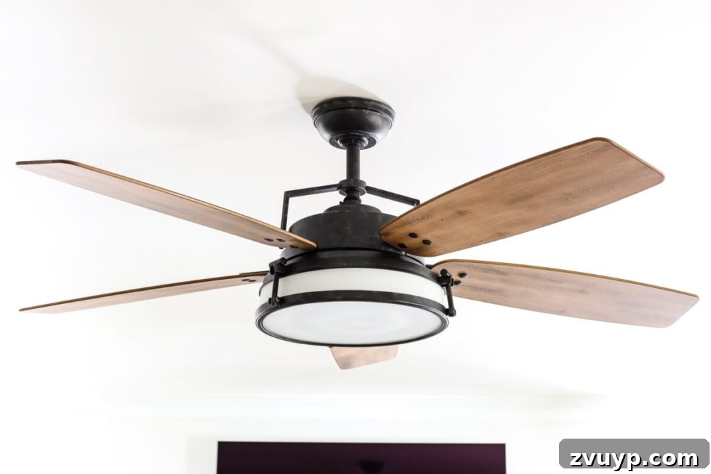 Ceiling Fan Upgrade: Transforming Your Living Room 2 Living Room Update: Ceiling Fan Swap | blesserhouse.com - A bland, boring living room gets a makeover with a modern industrial farmhouse style ceiling fan - Casablanca Caneel Bay.