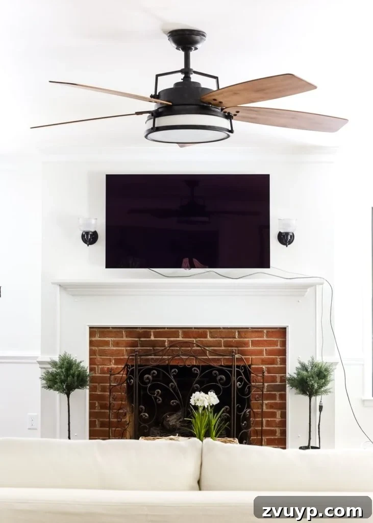 Ceiling Fan Upgrade: Transforming Your Living Room 3 Living Room Update: Ceiling Fan Swap | blesserhouse.com - A bland, boring living room gets a makeover with a modern industrial farmhouse style ceiling fan - Casablanca Caneel Bay.
