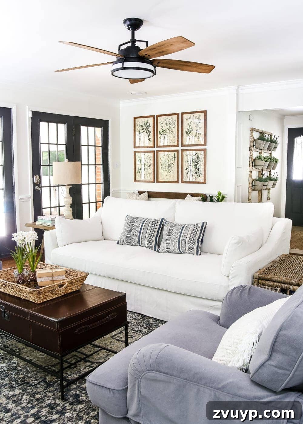Explore a Modern French Farmhouse Summer Oasis 12 Modern French Farmhouse Summer Home Tour: Cozy Living Room