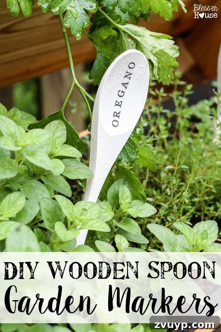 Whimsical Wooden Spoon Garden Labels 13 DIY Wooden Spoon Garden Markers | Pin this tutorial for handmade, vintage-inspired garden markers to your DIY or gardening boards for future reference and inspiration.