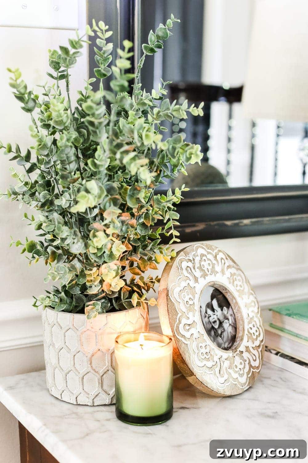 Elevate Your Entryway: Banish Marble Stains and Revamp Your Foyer Chest 12 Another view of the styled foyer