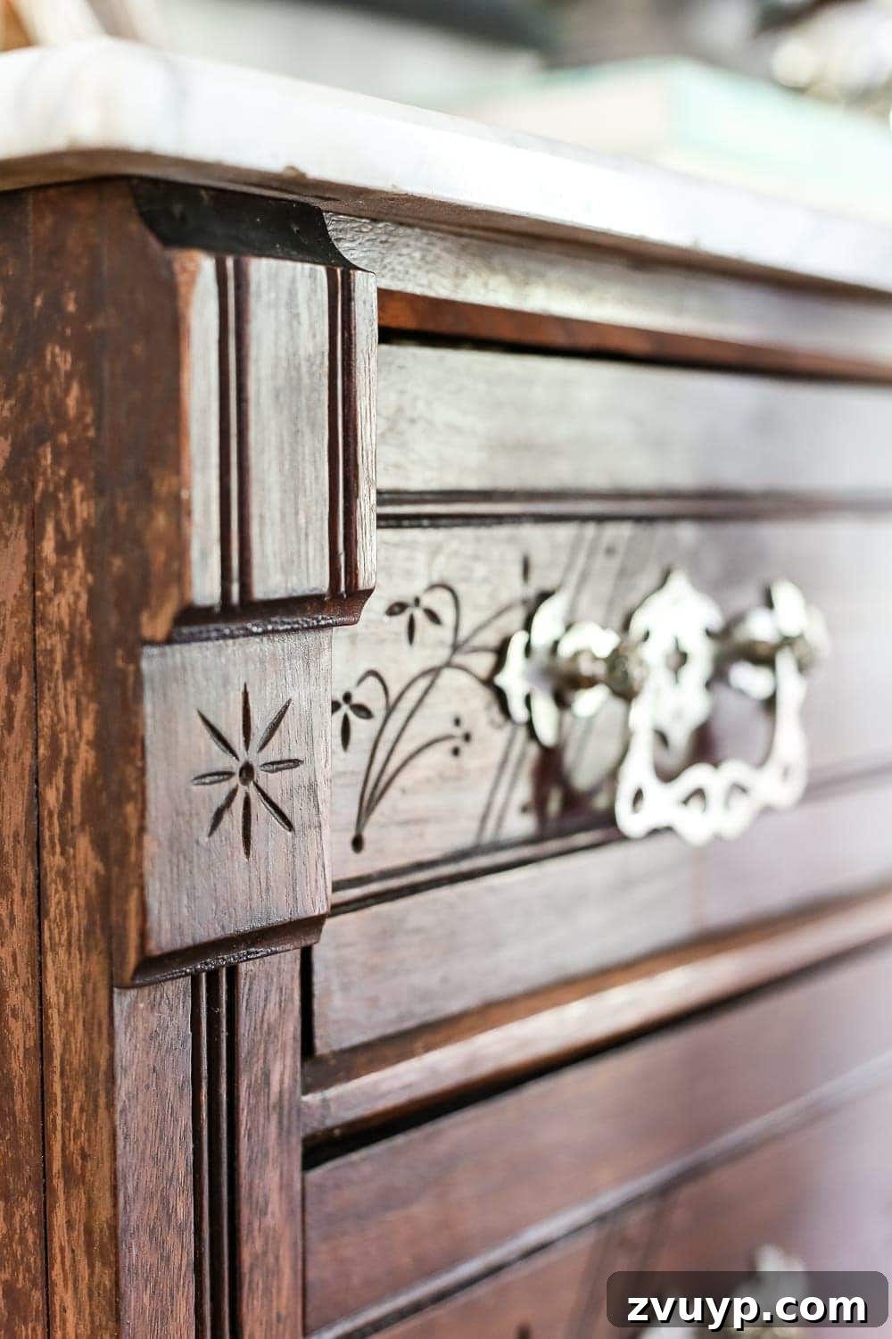 Elevate Your Entryway: Banish Marble Stains and Revamp Your Foyer Chest 16 Another perspective of the Victorian chest