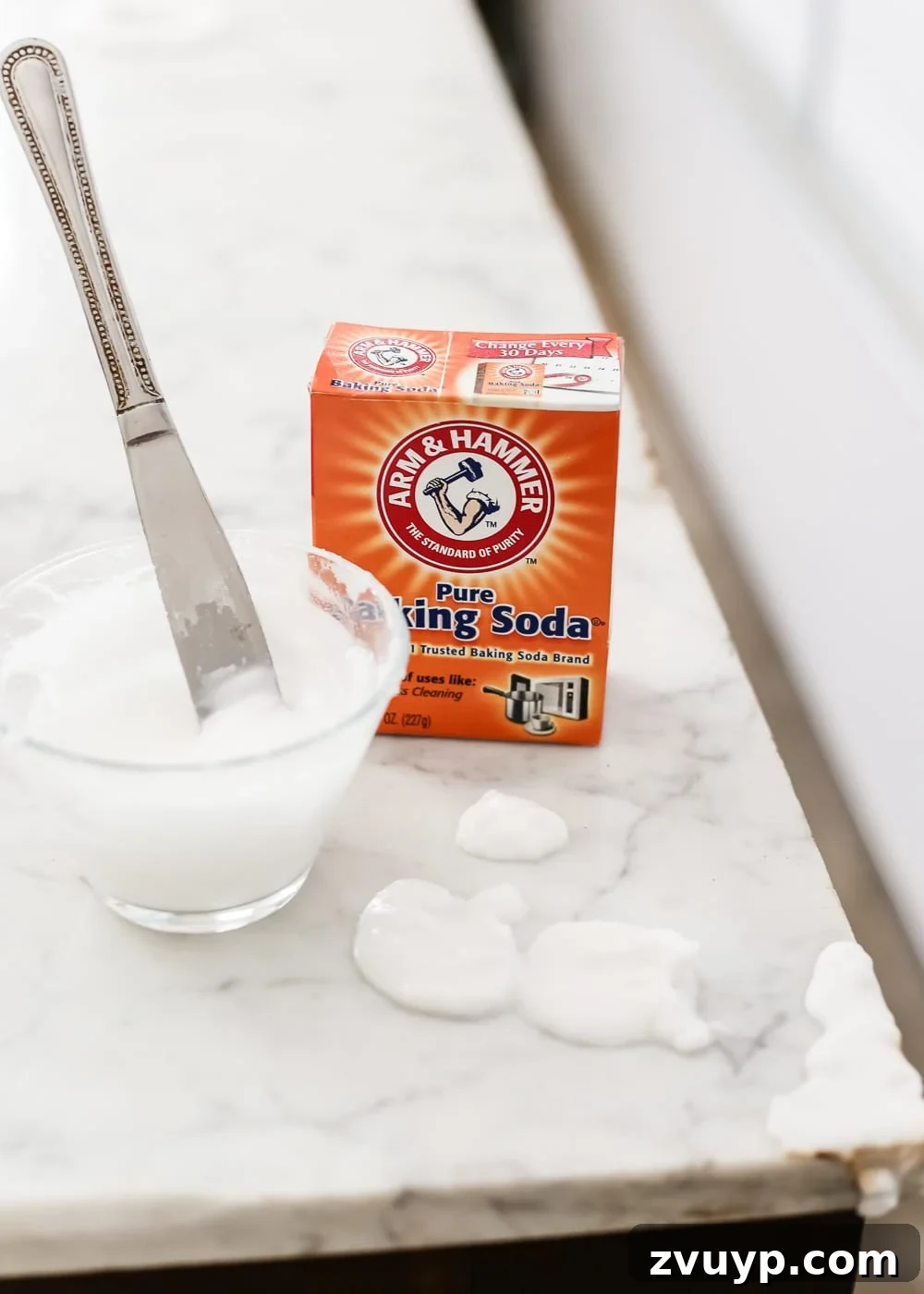 Elevate Your Entryway: Banish Marble Stains and Revamp Your Foyer Chest 4 Marble cleaning supplies: baking soda, hydrogen peroxide, plastic wrap