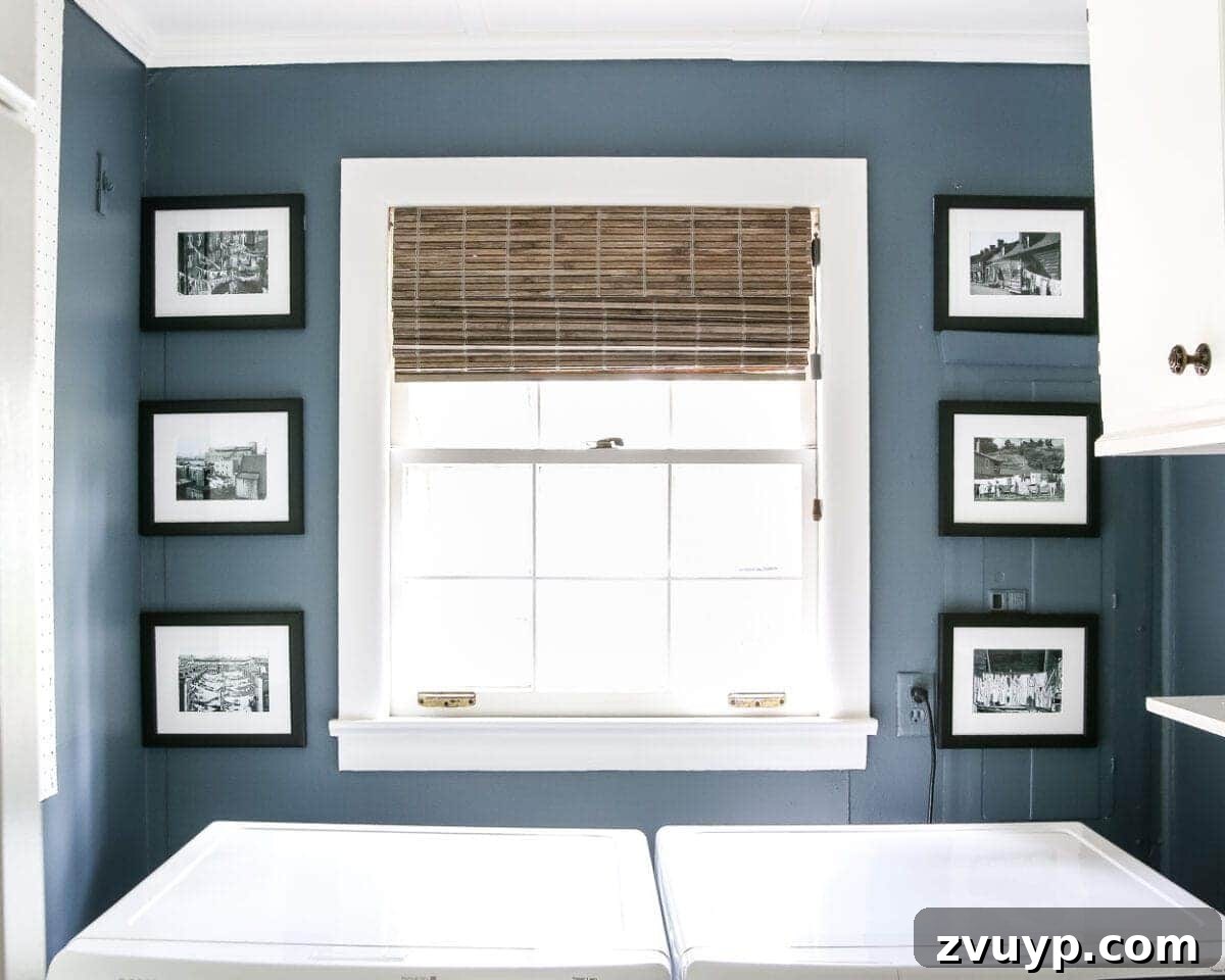 Charming Laundry Day Decor Printables 12 The newly arranged gallery wall in the laundry room featuring the six vintage clothesline prints.