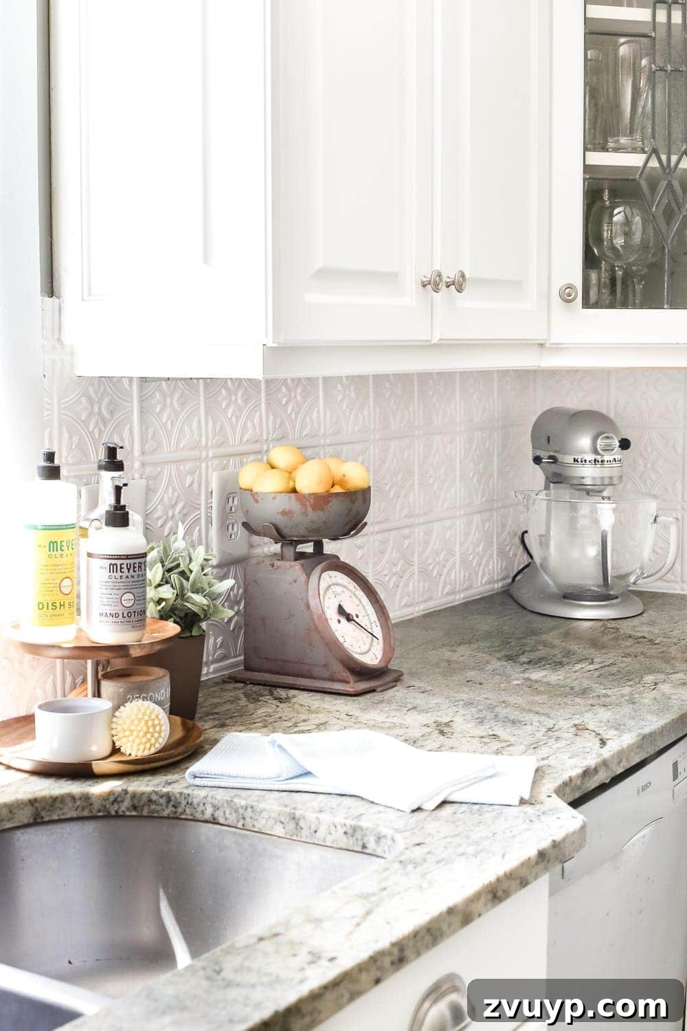 DIY Pressed Tin Kitchen Backsplash Project 14 DIY Pressed Tin Kitchen Backsplash | blesserhouse.com - How to makeover a kitchen backsplash with a pressed tin farmhouse style inexpensively and in 6 hours, no power tools required.