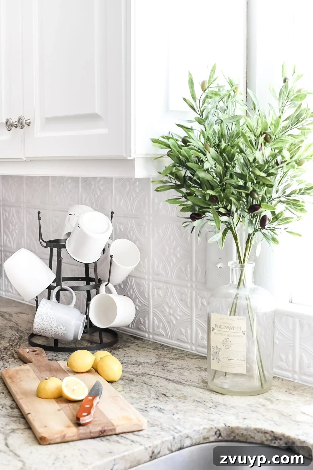 DIY Pressed Tin Kitchen Backsplash Project 15 DIY Pressed Tin Kitchen Backsplash | blesserhouse.com - How to makeover a kitchen backsplash with a pressed tin farmhouse style inexpensively and in 6 hours, no power tools required.