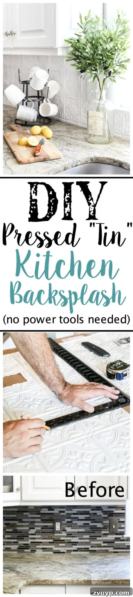 DIY Pressed Tin Kitchen Backsplash Project 19 DIY Pressed Tin Kitchen Backsplash | blesserhouse.com - How to makeover a kitchen backsplash with a pressed tin farmhouse style inexpensively and in 6 hours, no power tools required.