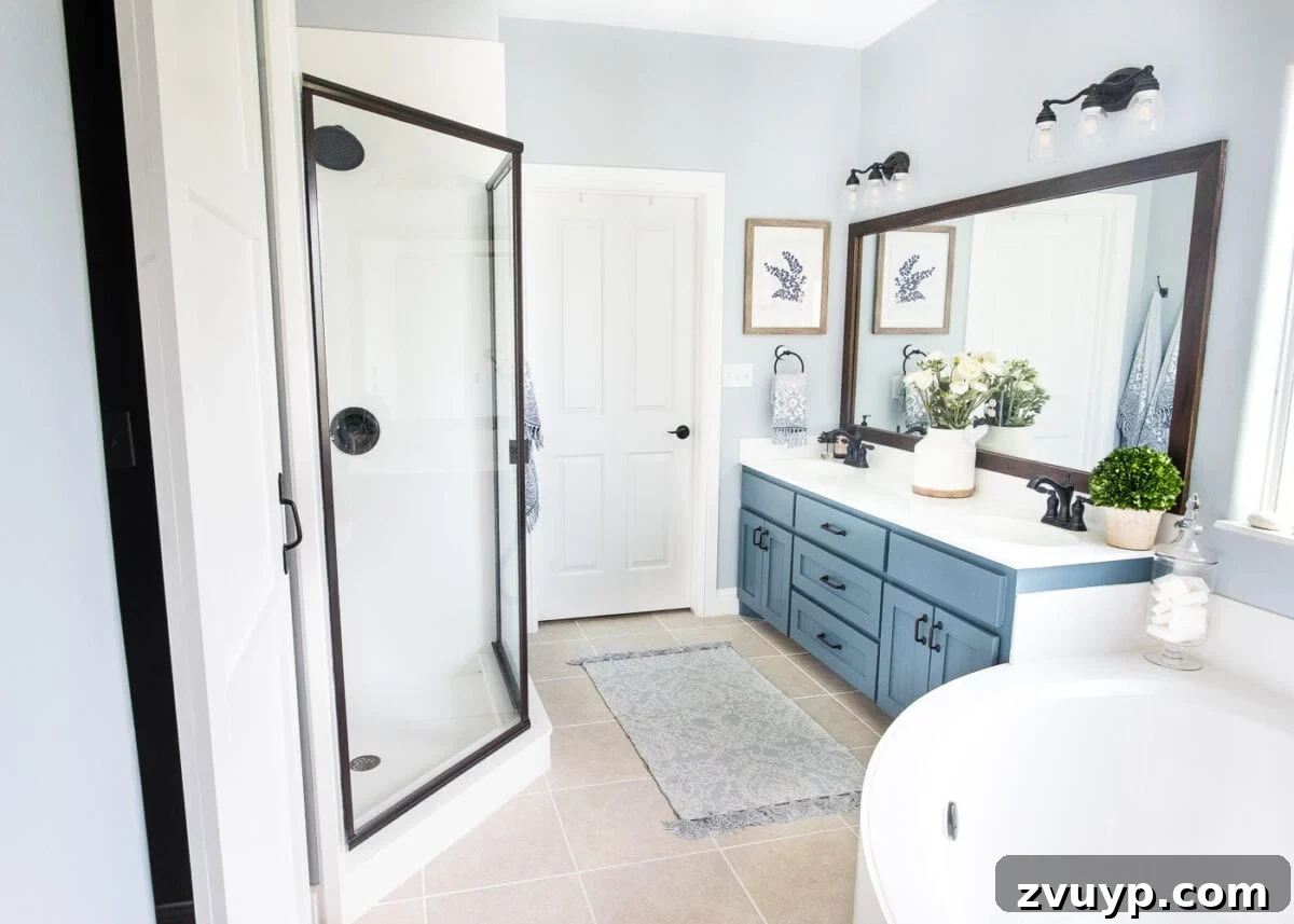 Stunning Bathroom Transformation Unveiled with Lowe's 13 Lowe's Spring Makeover Bathroom Reveal | blesserhouse.com - A team of 6 DIYers take on a bathroom makeover in 48 hours to transform a plain, builder grade space to give it character and modern farmhouse charm.