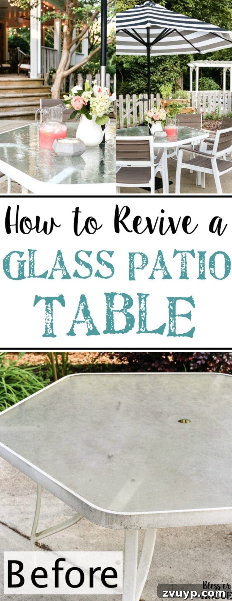 Achieve a Streak-Free Shine on Your Patio Glass Table 2 How to Revive a Glass Patio Table | blesserhouse.com - A tutorial explaining how to clean, paint, and revive a glass patio table to make it look brand new in a few quick steps.