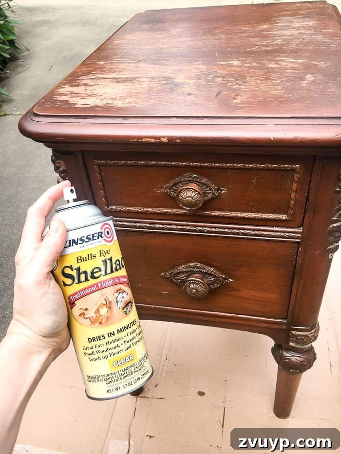 Furniture Painting Made Simple 13 sealing stained furniture with shellac to prevent stain bleed through