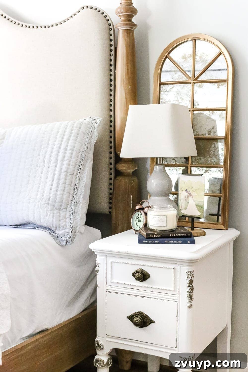 DIY Faux Aged Gold Antique Mirror Makeover 11 DIY Aged Gold Antique Mirror Makeover | Transformed master bedroom with antique gold mirrors, offering luxury on a budget.