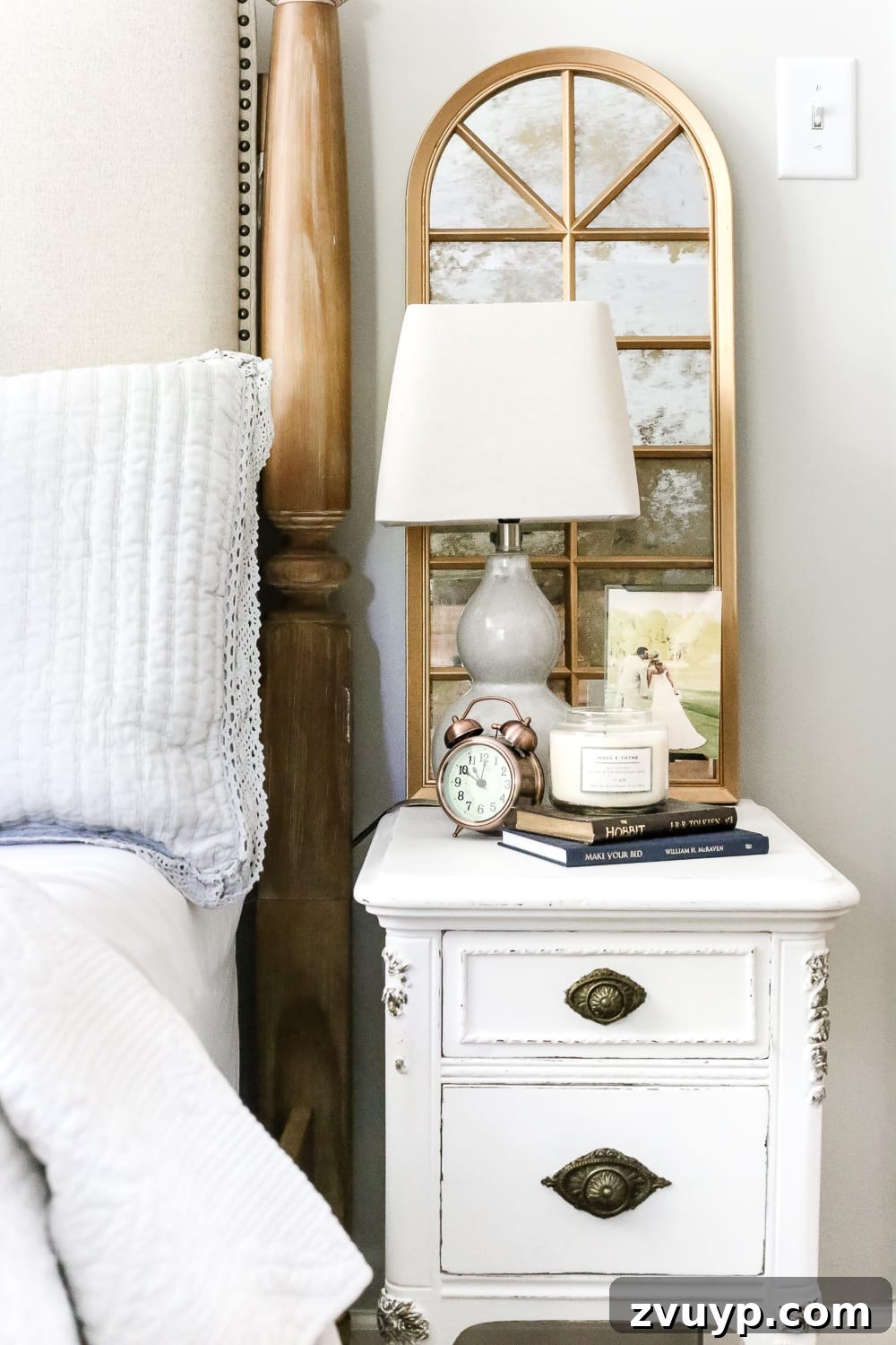 DIY Faux Aged Gold Antique Mirror Makeover 13 DIY Antique Gold Mirror Makeover | Final look of the master bedroom with the transformed antique gold mirrors.