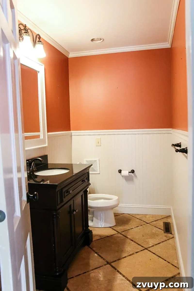 Powder Room Glow-Up: The Faux Marble Tile Floor Reveal 2 The Best Faux Marble Tile | blesserhouse.com - A dated powder room floor gets a modern classic refresh with faux marble tile & why hiring a contractor is sometimes cheaper than DIY.