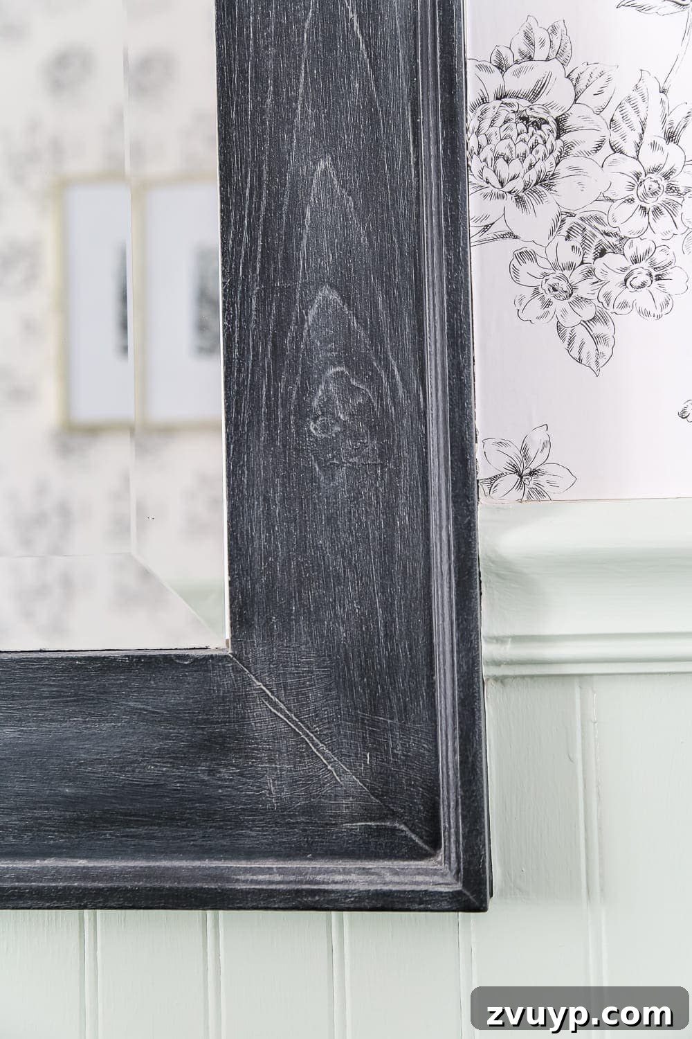 Dry Brush Black Mirror Redefined 7 Newly dry-brushed black mirror with a weathered finish, showcasing its transformation and highlighting the subtle texture.