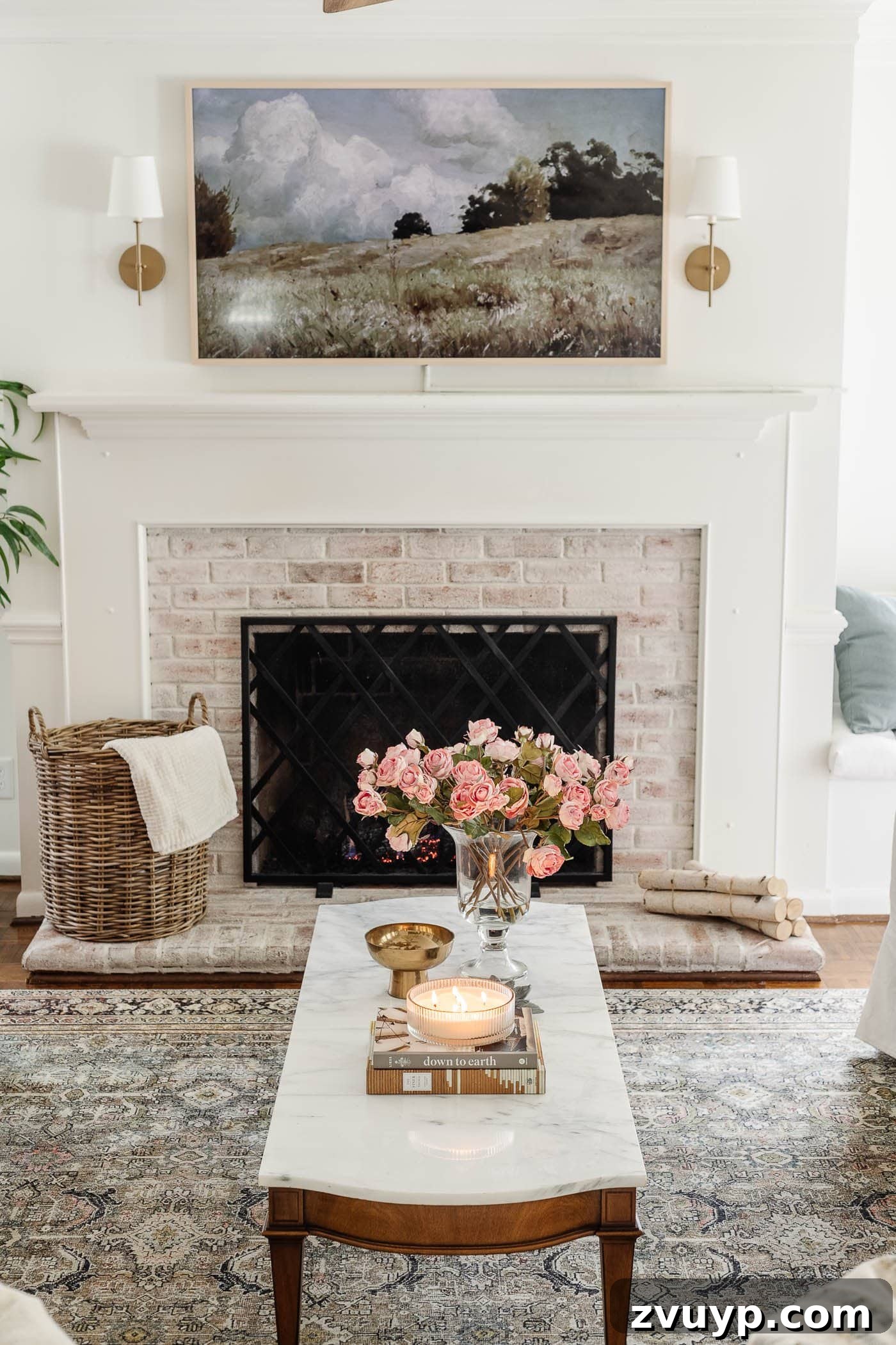 DIY limewashed fireplace bricks