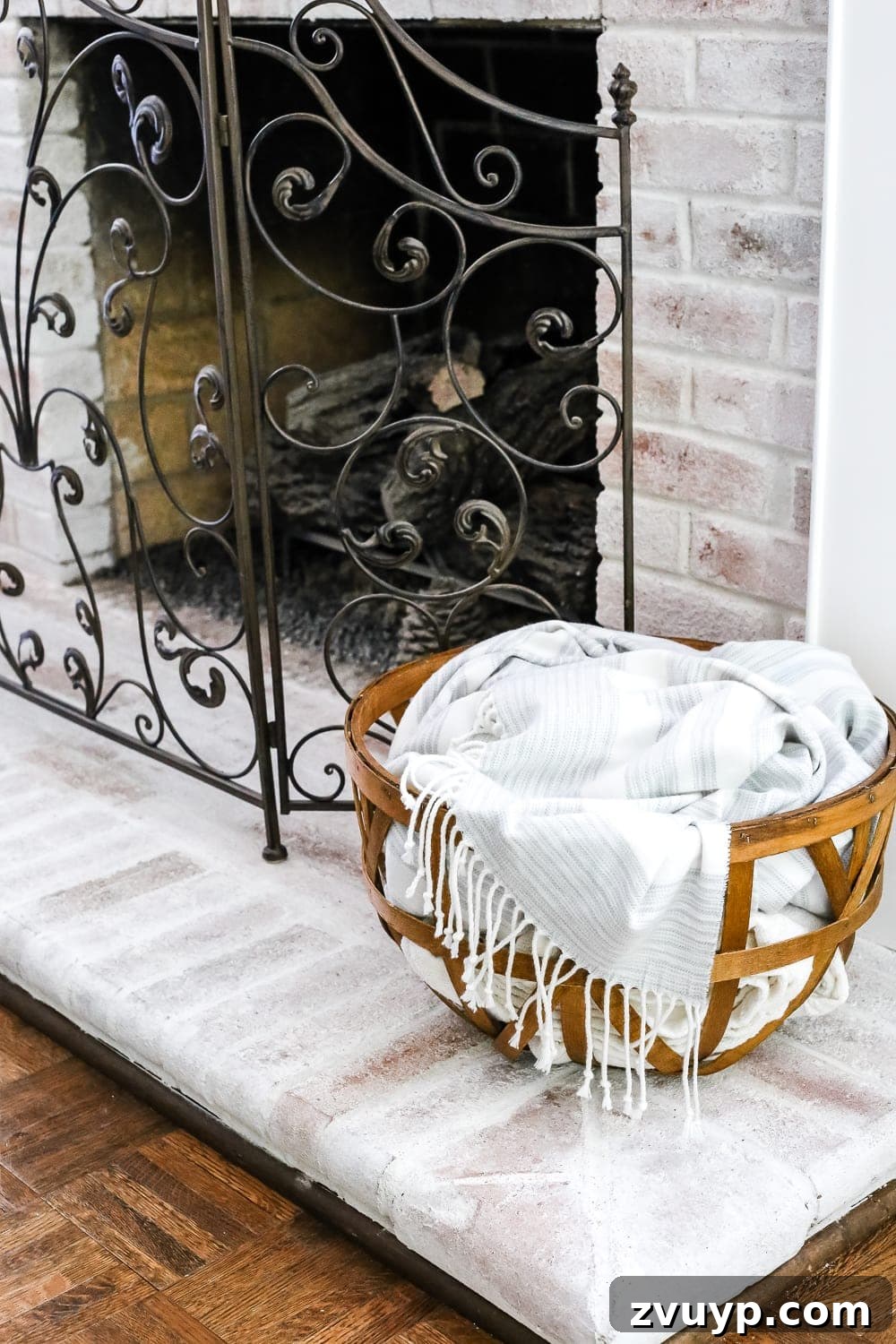diy lime washed fireplace brick