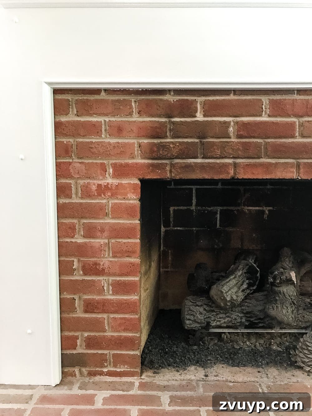 dirty bricks on a fireplace