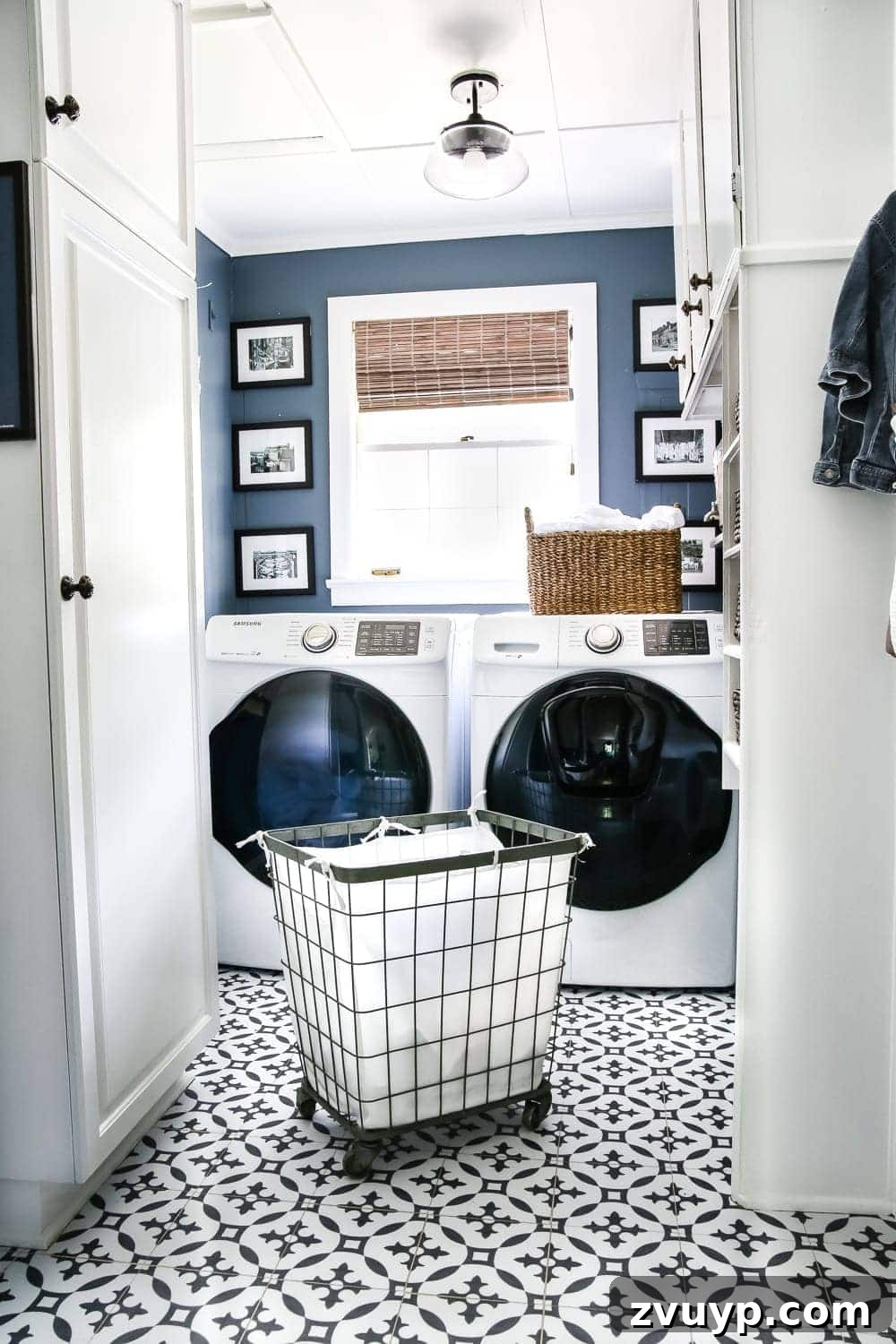 High Contrast Laundry Room: A Bold Statement Unveiled 3 High Contrast Laundry Room Makeover | blesserhouse.com - A dingy and dated laundry room gets a high contrast navy and white makeover packed with organizational strategies and budget-conscious DIY projects.