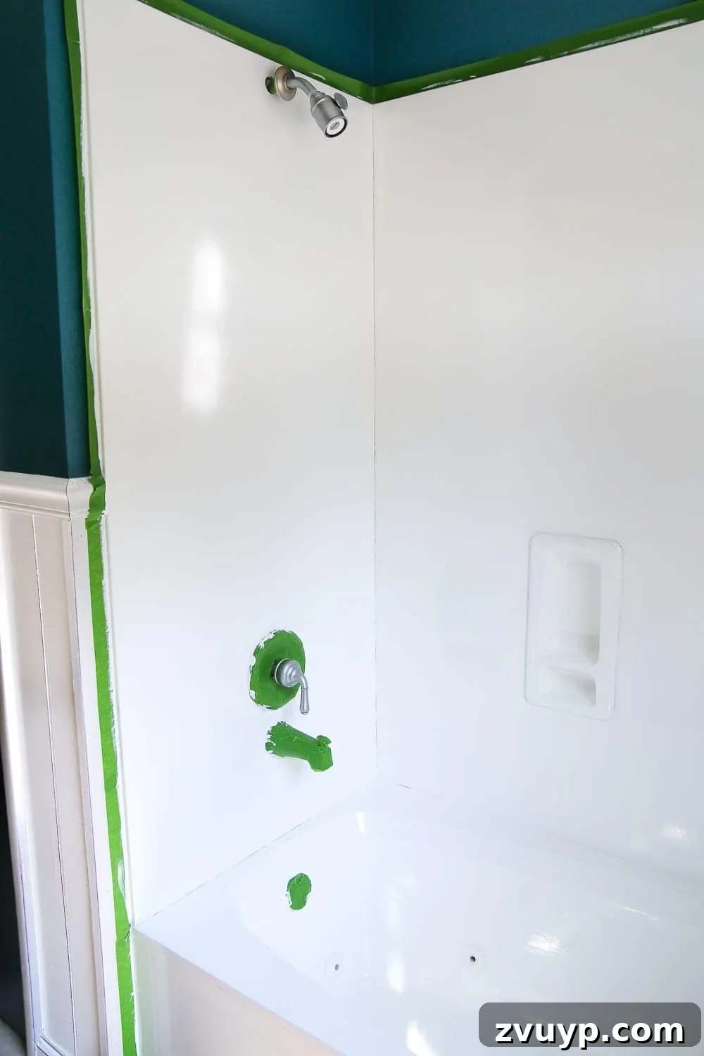 Painted Bathroom Countertop Revival 20 Partially painted tub and shower using a tub and tile refinishing kit