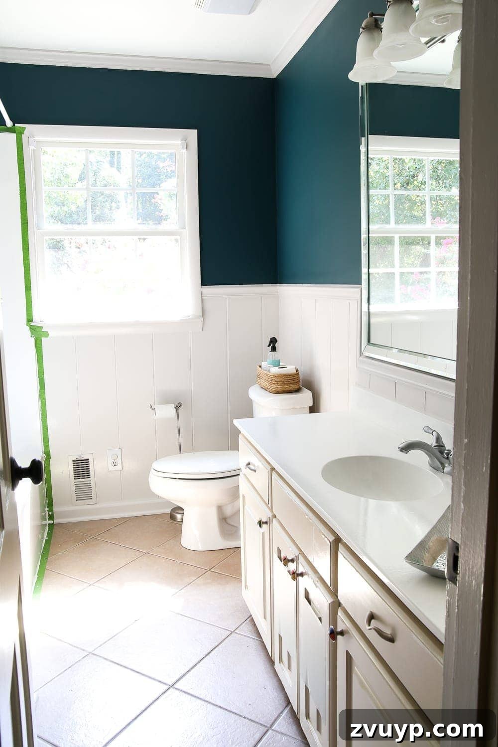 Painted Bathroom Countertop Revival 21 The newly painted white bathroom sink countertop