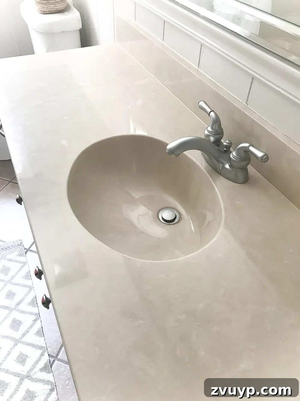 Painted Bathroom Countertop Revival 4 Old cultured marble countertop before painting