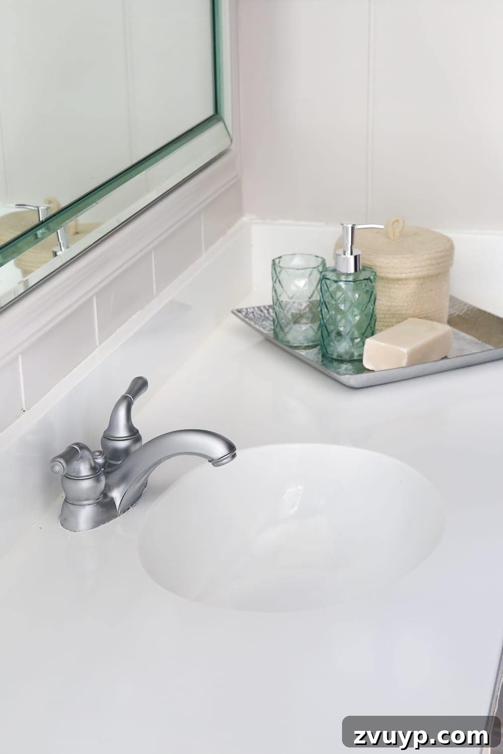 Painted Bathroom Countertop Revival 5 White painted countertop using Rustoleum Tub and Tile epoxy paint