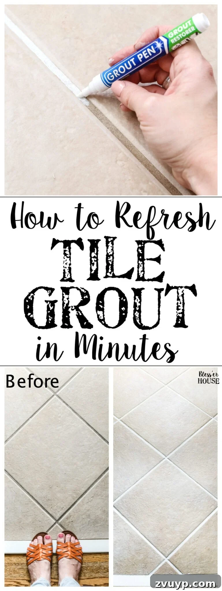 Painted Tile Grout Makeover 11 Painted Tile Grout Refresh | blesserhouse.com - A quick tutorial for how to clean and paint your grout to look brand new for $15 and under an hour. #homeimprovement #cleaning