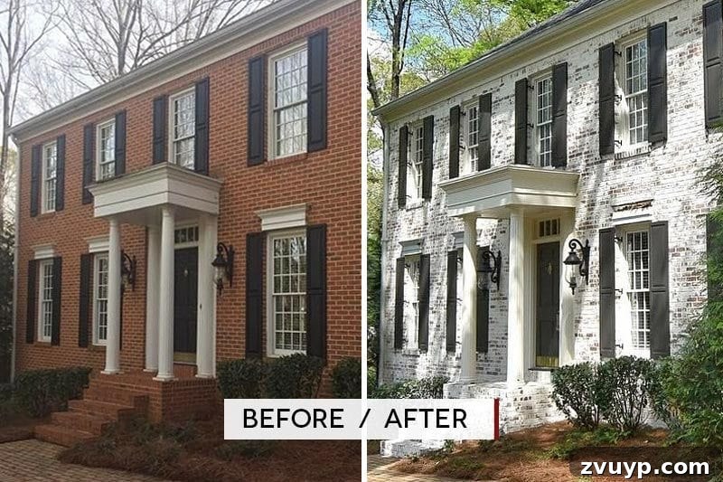 Revitalize Your Brick Exterior with Limewash 6 Limewash Brick Exterior Plans | blesserhouse.com - A full exterior brick house makeover plan using real slaked limewash paint and trim color options for a classic European look.