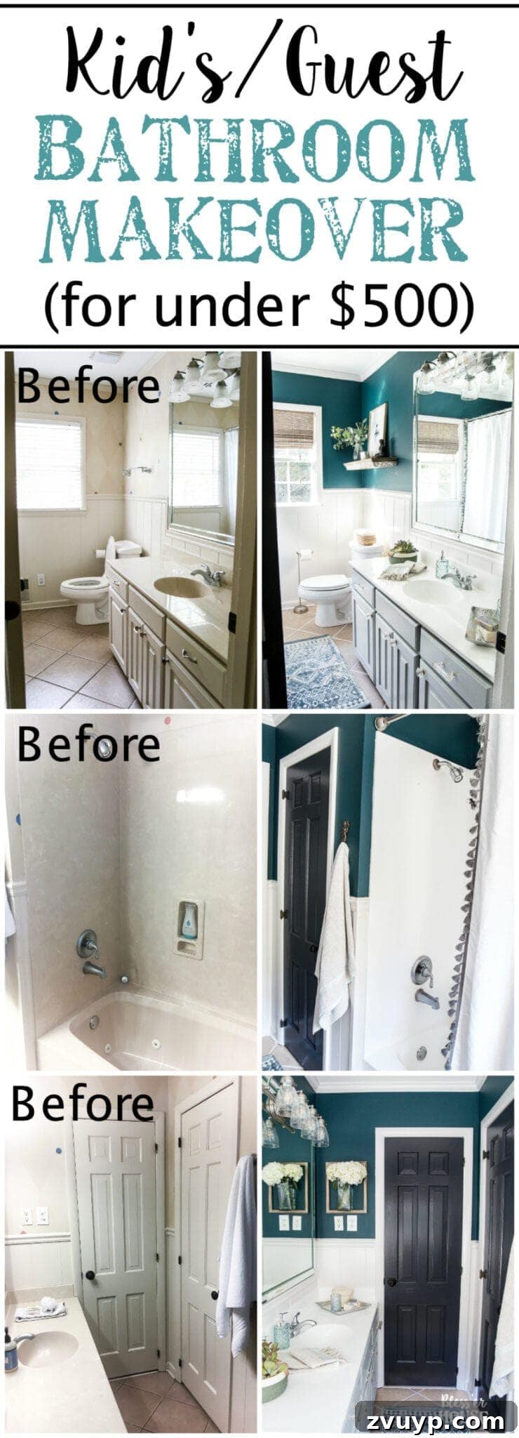 Kid Friendly and Guest Ready Bathroom Makeover 21 Kid's / Guest Bathroom Makeover on a Budget | blesserhouse.com - A shared kid's / guest bathroom gets a full makeover for less than $500 using just paint, DIY tutorials, and decorating tricks. #bathroom #homeimprovement