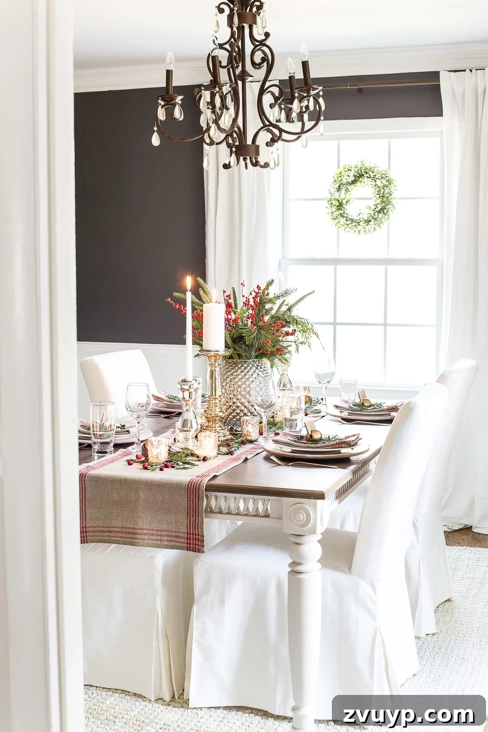 Mercury Glass Magic: A Christmas Tablescape 3 Mercury Glass Christmas Tablescape | blesserhouse.com - How to set up a vintage glam mercury glass Christmas tablescape with tips and sources for how to do it on a budget. #christmasdecor #christmastablescape #holidaydecor #christmasdiningroom