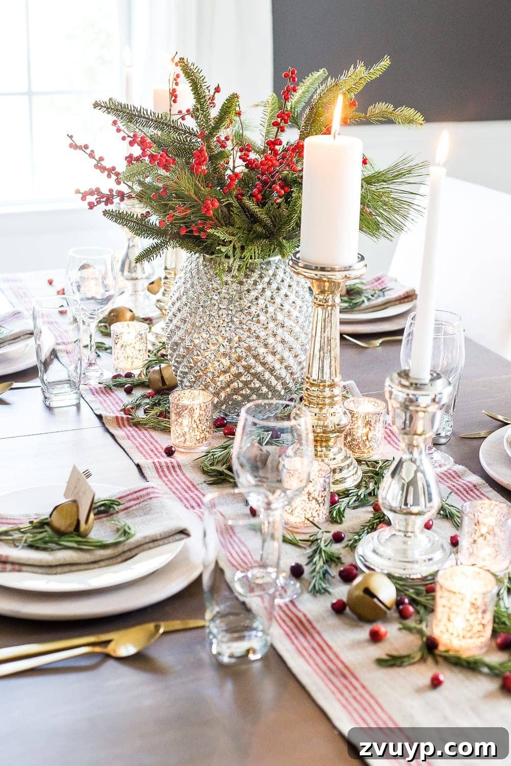 Mercury Glass Magic: A Christmas Tablescape 4 Mercury Glass Christmas Tablescape | blesserhouse.com - How to set up a vintage glam mercury glass Christmas tablescape with tips and sources for how to do it on a budget. #christmasdecor #christmastablescape #holidaydecor #christmasdiningroom
