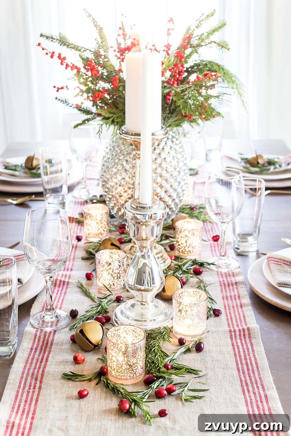 Mercury Glass Magic: A Christmas Tablescape 6 Mercury Glass Christmas Tablescape | blesserhouse.com - How to set up a vintage glam mercury glass Christmas tablescape with tips and sources for how to do it on a budget. #christmasdecor #christmastablescape #holidaydecor #christmasdiningroom