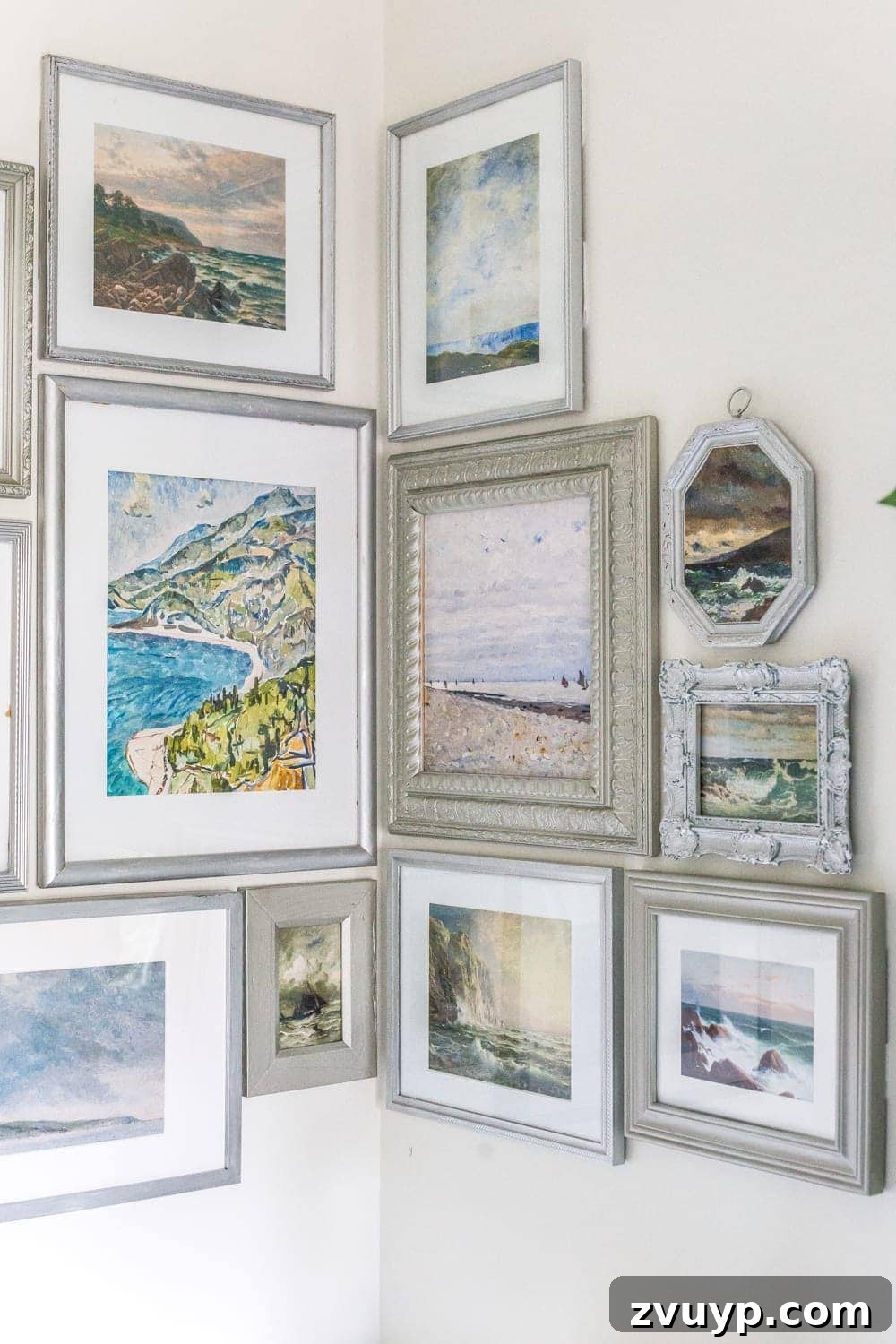 Flawless Gallery Walls Made Simple 14 thrifted gallery wall with coastal art